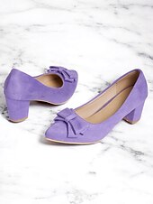 cheap 1950s-Purple Suede Bow-Tie Low Heel Pumps - Elegant and Comfortable Women&#039;s Block Heel Shoes for Everyday Wear