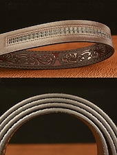 رخيصةأون أحزمة رجالية-حزام جلدي بني للرجال بتصميم تنين منقوش وإبزيم ذهبي - طراز عتيق، مثالي للارتداء الرسمي وغير الرسمي