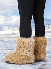 levne Sníh a zimní boty-dámské sněhule z umělé kožešiny s leopardím vzorem – teplé a stylové zimní outdoorové boty do chladného počasí
