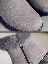 baratos Botas de neve e inverno-botins femininos de camurça bordô com punho de pele sintética e sola antiderrapante – calçados quentes de inverno para uso casual e ao ar livre