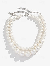 abordables Collar de mujer-Elegante collar de perlas de imitación de varias capas | Joyería clásica y llamativa para mujeres | Perfecto para bodas, fiestas y eventos formales