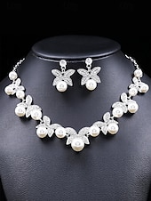 cheap Women&#039;s Necklace-Elegant Pearl Butterfly Necklace and Earrings Set | Rhinestone-Embellished Bridal Jewelry for Weddings, Parties, and Formal Events