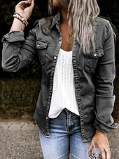 cheap Blazers &amp; Suits-Women&#039;s Shirt Long Sleeve Shirt Collar Black Army Green Gray Spring &amp;  Fall