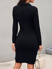 cheap Work Dresses-Women&#039;s Casual Dress Mini Dress Patchwork Buttons Casual Formal V Neck Long Sleeve Black Wine Gray Color