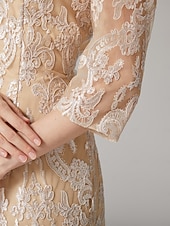 economico Con giacca-Abito a Due Pezzi Mother of the Bride Elegante Collo Gioiello Lunghezza al Ginocchio in Chiffon pizzo Maniche a Tre Quarti Inclusa la Giacca con Applicazioni in Perline Abito per la Giornata delle