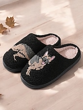 economico Ciabatte e infradito da donna-pantofole da donna con ricamo a forma di bassotto – calde scarpe da interno foderate in pile per gli amanti dei cani