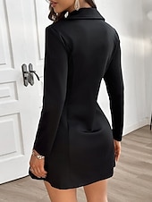 preiswerte Kleider für die Arbeit-Damen A Linie Kleid Minikleid Polyester Zip Knopf Elegant V Ausschnitt Langarm Schwarz Rote Farbe
