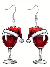 cheap Women&#039;s Earring-Christmas Wine Glass Earrings | Festive Santa Hat Design | Holiday Party Jewelry for Women