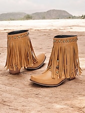 tanie Kowboj i zachodnie buty-czarne botki damskie w stylu western z frędzlami i ćwiekami – modne obuwie inspirowane stylem boho na festiwale i na co dzień
