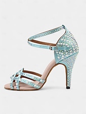 cheap Latin Shoes-Women&#039;s Gold Rhinestone-Embellished Latin Dance Shoes - Open-Toe Heels with Strappy Design for Ballroom, Salsa, and Special Occasions
