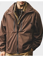 cheap Men&#039;s Elite Outerwear-Men&#039;s Outdoor Jacket School Outdoor Waterproof Sunscreen Zipper Pocket Spring Fall Winter Solid Color Neutral Fashion Hooded Black White Blue Brown Jacket