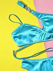 preiswerte Bikini-Sets-Damen Badeanzug Bikinis 2 Stück Cheeky-Bikinihose Bademode Rückenfrei Schlank Urlaub Strandbekleidung Feste Farbe V-Wire Ausschnitt Ärmellos Badeanzüge