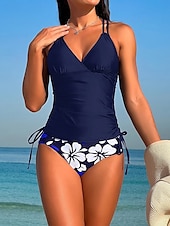 billiga Tankinis-Dam Badkläder Tankini Baddräkt Semester Tropisk Grafisk Ärmlös Baddräkter