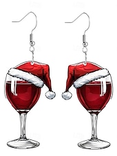 cheap Women&#039;s Earring-Christmas Wine Glass Earrings | Festive Santa Hat Design | Holiday Party Jewelry for Women