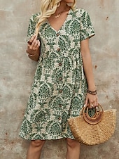 ieftine Rochii Boho-Pentru femei Rochie Mini Rochie casual Rochie Boho Epocă Casual Zilnic Fit regulat Floral Manșon scurt În V Albastru piscină Maro Trifoi Vară Primăvară Toamnă