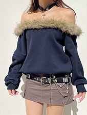 abordables Sweats à capuche-pull femme mode décontracté uni fête décontractée sortie sweat à capuche coupe ample manches longues bleu automne hiver