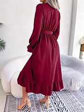 abordables Robe de cocktail-Robe casual Robe Évasée Robe Trapèze Femme Robe mi-longue Patchwork Avec ceinture Sport &amp; Loisir Plein Air Décontractées Col V manche longue Standard Noir Vin Vert S M L XL
