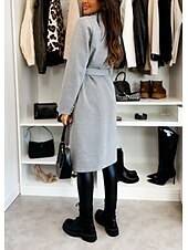 cheap Coats &amp; Trench Coats-Women&#039;s Coat Warm Comfortable Buttons With Belt Elegant Solid Color Casual Daily Double Breasted Lapel Regular Fit Long Sleeve Outerwear Black Red Apricot Winter