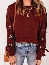 preiswerte Texturierte Kapuzenpullover &amp; Sweatshirts-Damen Pullover warm Mode einfarbig Rundhals Langarm Wein grau Herbst Winter