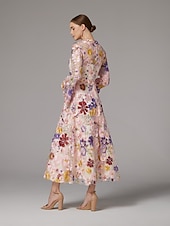 cheap Floor Length-A-Line Dress Beach Wedding Mother of the Bride Dress Elegant High Neck Ankle Length Tulle Long Sleeve Floor Length with Embroidery Flower