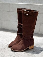 levne Cowboy &amp; Western Boots-dámské umělé semišové boty ke kolenům s detailem přezky, westernový styl, ležérní podzimní a zimní obuv pro každodenní nošení