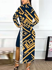 preiswerte Blusenanzüge für Damen-Damen Kleid-Set Casual kleid Brautkleider schlicht Leopard Farbblock Bedruckt Midikleid Langarm Ständer Outdoor Täglich Gelb Rote Marinenblau Sommer Frühling Regular Fit