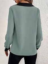 economico Top da Lavoro per Donne-Per donna Camicia Manica lunga A V Bianco Marrone Verde Primavera &amp; Autunno