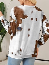 economico Animali Tops-pullover da donna casual mucca strada abbigliamento quotidiano girocollo stampa manica lunga marrone autunno inverno