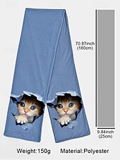 cheap Women&#039;s Scarves-Women&#039;s Soft Blue Cat Print Scarf – Adorable Peekaboo Kitten Design, Cozy and Cute Accessory for Cat Lovers