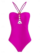 cheap One-piece swimsuits-Women&#039;s Swimwear One Piece 2 Piece Monokini Skirt Swimsuit Backless Tummy Control High Waist Slim Vacation Beach Wear Leaves Halter Neck Sleeveless Bathing Suits