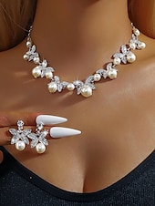 cheap Women&#039;s Necklace-Elegant Pearl Butterfly Necklace and Earrings Set | Rhinestone-Embellished Bridal Jewelry for Weddings, Parties, and Formal Events