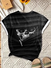 cheap Art&amp;Design tee-Women&#039;s T Shirt Skull Casual Short Sleeve Round Neck Regular Tops Halloween Daily Print Black Summer
