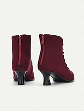 cheap Vintage Boots-Women&#039;s Burgundy Lace-Up Victorian Ankle Boots – Elegant Suede Heeled Footwear for Formal Occasions and Vintage Style