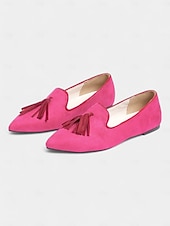 abordables Ballerines femme-mocassins à pampilles roses à bout pointu pour femmes – chaussures plates chics à enfiler pour les tenues décontractées et de bureau