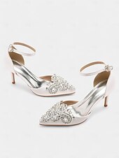 cheap Classic Pumps-Women's Emerald Green Satin Ankle Strap Heels – Pointed Toe Cocktail Shoes with Crystal Embellishments for Parties and Weddings