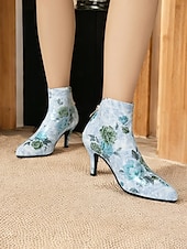 abordables Bottines-bottines à imprimé floral vintage pour femmes avec bout pointu et talon aiguille | bottines élégantes à talons hauts pour événements formels et fêtes