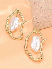 お買い得  レディースイヤリング-女性用の抽象的なゴールドドロップイヤリング、模造真珠のアクセント付き - エレガントでカジュアルな場面にぴったりのユニークなステートメントジュエリー