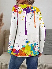 billiga Konst &amp; Design t-shirt-Dam T-shirt Graffiti Mode Modern Ledigt Långärmad Rund hals Vanliga toppar Dagligen Helgen Mönster Vit Höst Vinter
