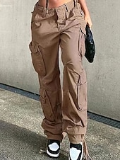 levne dámské cargo kalhoty-Dámské Kargo kalhoty Plná délka Pevná barva Tmavě šedá Trávová zelená Khaki Jaro &amp; podzim