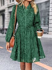 preiswerte Kleider für die Arbeit-Damen Spitzenkleid Minikleid Spitze Patchwork Brautkleider schlicht Ständer Langarm Schwarz Wein Grün Farbe