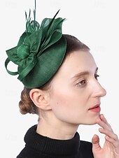 abordables Accessoires pour cheveux pour femmes-chapeau fascinateur vert pour femme avec nœud et plumes – coiffe élégante pour mariages, goûters et occasions spéciales