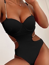 voordelige Eendelige badpakken-Dames Zwemkleding Bikini 2 stuks Brutaal Zwempak Blote rug Slank Vakantie Strand Kleding Effen Kleur V-hals Mouwloos Badpakken