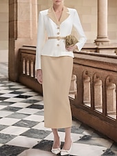 preiswerte Cocktailkleider-Zweiteiliges Sheath  Säulen Cocktailkleider Tuxedo Kleid Elegantes Kleid Formal Knie-Länge Langarm Reverskragen Stretch Krepp mit Schlitz Kleidern