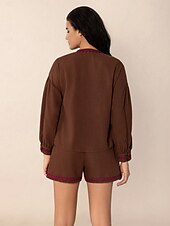 economico Set corti da donna-Giornaliero Informale Tinta unita Feste Graduazione Marrone Estate Taglio sartoriale