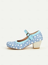  kvinnors blå prickiga Mary Jane-klackar – retro mellanklackskor med spänne för vintageinspirerade outfits och dansfester