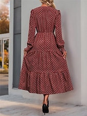 abordables Robes de travail-Femme Robe mi-longue Robe casual Robe Évasée Robe Trapèze Décontractées du quotidien Standard Floral manche longue Col V Vin Printemps Automne