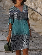levne Boho šaty-Ženské mini šaty malé šaty tričkové šaty tee šaty posunovací šaty letní šaty aktivní vintage móda venkovní dovolená pravidelné střih květinový 1/2 rukáv V výstřihem růžové námořnické modré modré šedé
