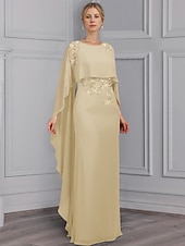 tanie Długość podłogi-sukienka typu tuba/kolumna sukienka dla matki panny młodej elegancka dekolt w łódkę długość do ziemi elastyczny szyfon długi rękaw z koronką kwiatową 2025