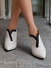 baratos Botas de tornozelo-botins femininos de couro sintético verde com bico fino e salto bloco – sapatos modernos e sofisticados para uso no escritório e na noite
