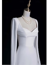 cheap Wedding Dresses-Wedding Dresses A-Line Notch lapel collar Long Sleeve Court Train Satin Bridal Gowns With Solid Color